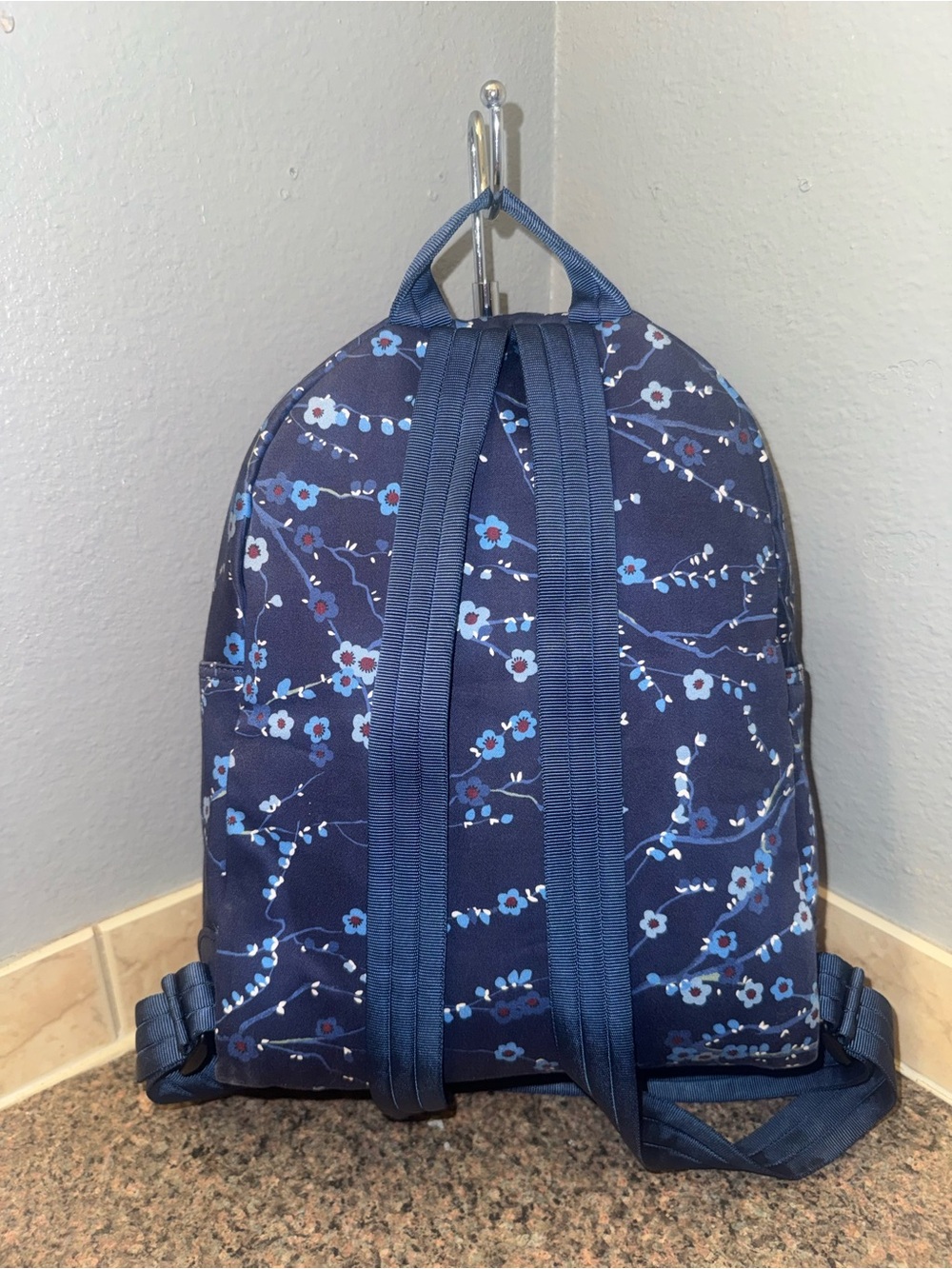 Longchamp Le Pliage Néo Sakura Cherry Blossom Backpack Navy Blue EUC - Picture 2 of 11